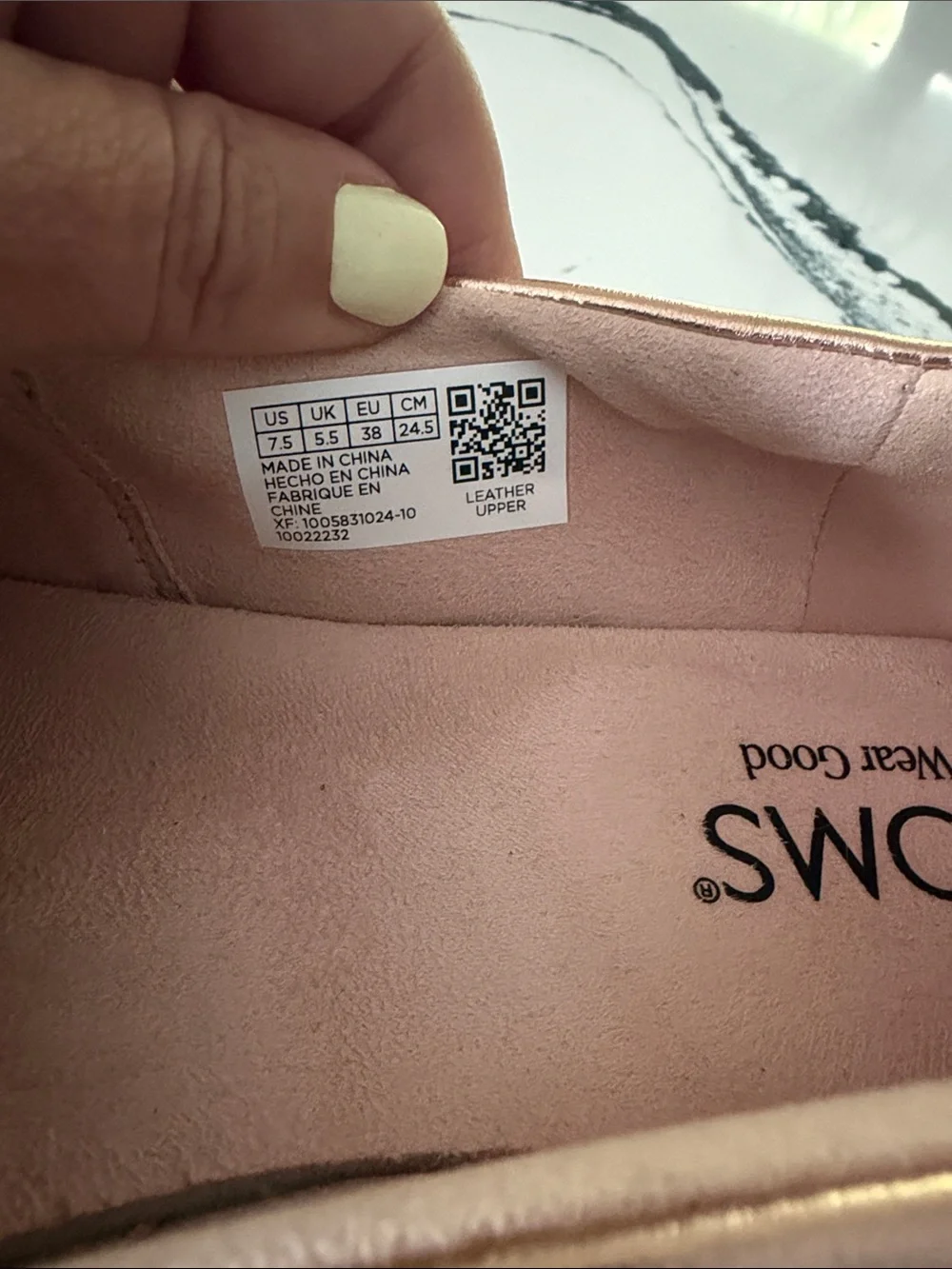 Size 7.5 Toms Metallic Rose Gold Espadrille Slip-Ons